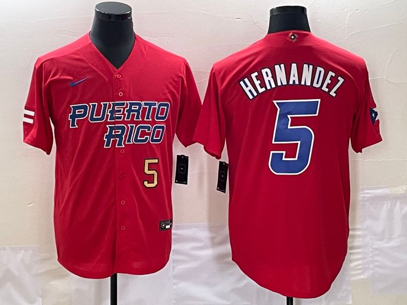 Men 2023 World Cub Puerto Rico #5 Hernandez Red Nike MLB Jersey3